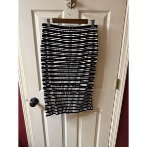 Max Studio Black White Stripe Pencil Midi Skirt Womens Size M‎